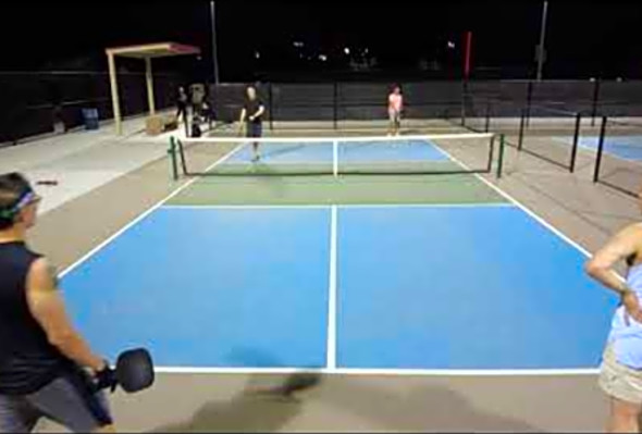 Intermediate level fun pickleball, Sunset Park Las Vegas at night