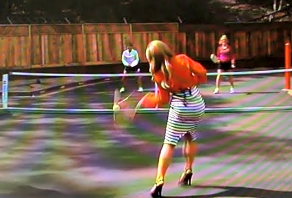 Pickleball TV anchor plays in high heels!