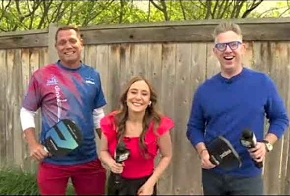 Jillian and Ryan learn how to play Pickleball from a pro