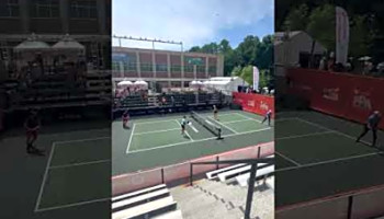 Watching the pros warm up before the match! #pickleball #ppatour