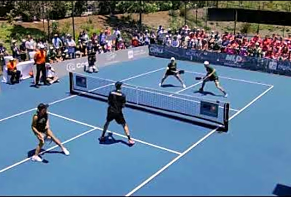 High level pickleball point! The Newmans v. Vivian David and Kyle Yates