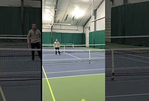 GGRC&#039;s Director of Racquet Sports, Greg Hearrt, demonstrates the Pickleball third shot lob.