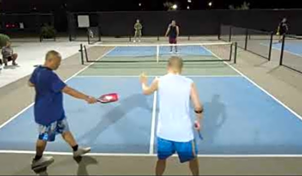 When two former tennis players play pickleball (near court), Vegas Pickleball at night