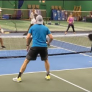 Intense 5.0 pickleball men&#039;s doubles game at Clearone, Orlando, FL