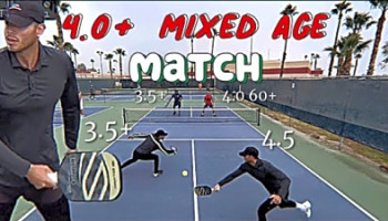 Mens doubles pickleball match - skill level rating from 3.5 to 4.5