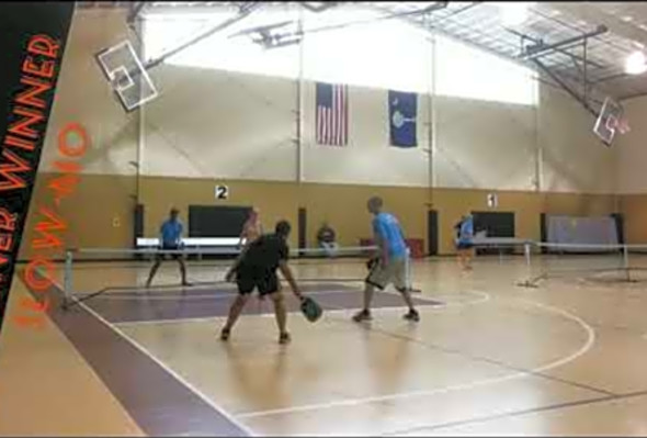 Pickleball Tweener in slow motion. Between the legs shot in a PB tournament.