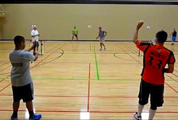 Pickleball 2012 SeaTac Mens 5.0 Doubles 4th round Joe Valenti and Fernando R. vs. W. Khan, Rik Young