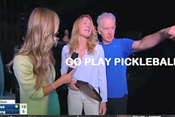 Tennis Legend Steffi Graf on Pickleball Court with Agassi, Roddick, Michael Chang, McEnroe