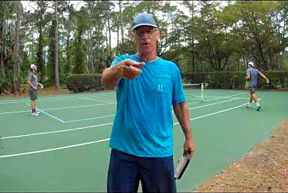 Coach David Wyrsch hanging with the young bucks playing doubles pickleball