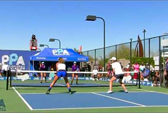 Epic Women&#039;s Pro Doubles rally at the Pro Pickleball Association Tour stop in Phoenix, AZ (Feb 2021)