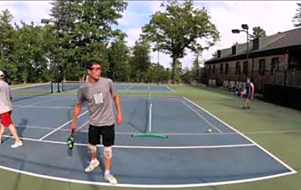 Two backhand Erne&#039;s! A 4.5 pickleball match with Dave and Matt vs. Ron and Christie
