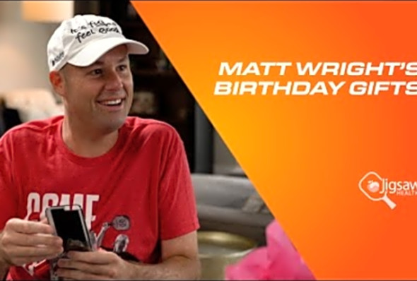 Matt Wright gets some birthday gifts from Lucy Kovalova - We Love Pickleball, Too