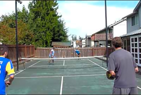 2012 SeaTac Pickleball at dans house Joe and Dan vs Don and Tony Backyard Pickleball