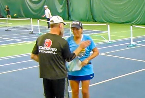 Spring Swing Pickleball-OMX 1/4 Final (part) B Ritchie/Linda Thompson v Andrea Koop/Shane Stokes