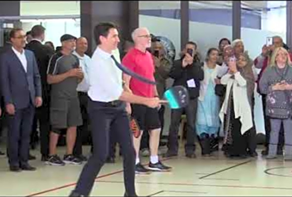 Canadian Prime Minister, Justin Trudeau playing pickleball.
