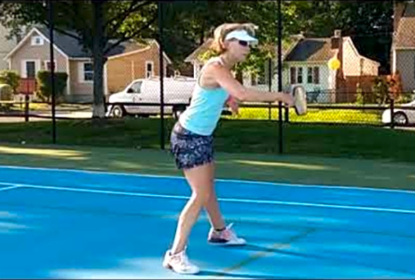 Pickleball Topspin Backhand Roll (hit before the bounce at NVL), Ann Carney