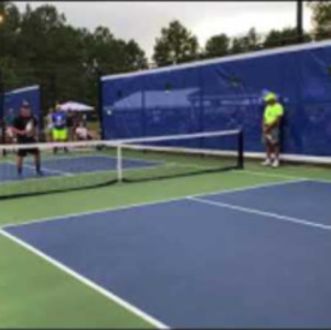 Incredible 46 shot Pickleball rally, with two ernes!