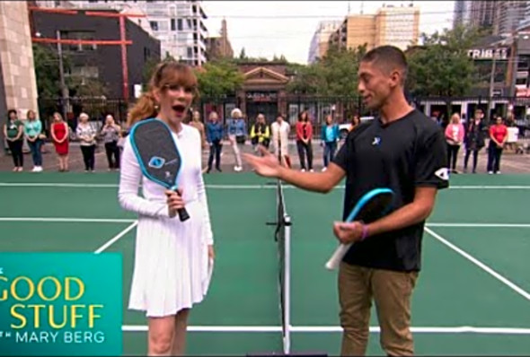 Mary Berg gets a pickleball lesson from professional athlete Zane Navratil - The Good Stuff