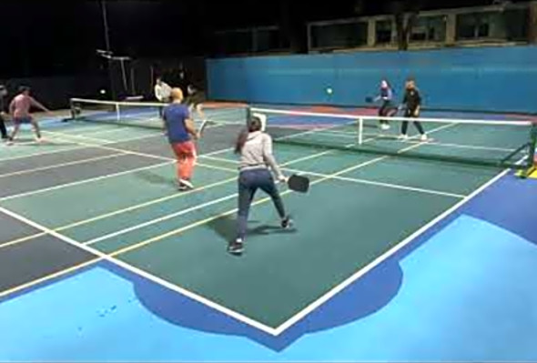 Geoff, Tiffany, Michelle, Kelly, Derek L. David V. Shaugn Tuesday Pickleball at Piccadilly 4/4/23