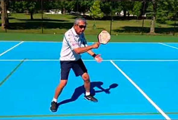 Demo Video: Pickleball 4th Shot Backhand Volley (front and side views)