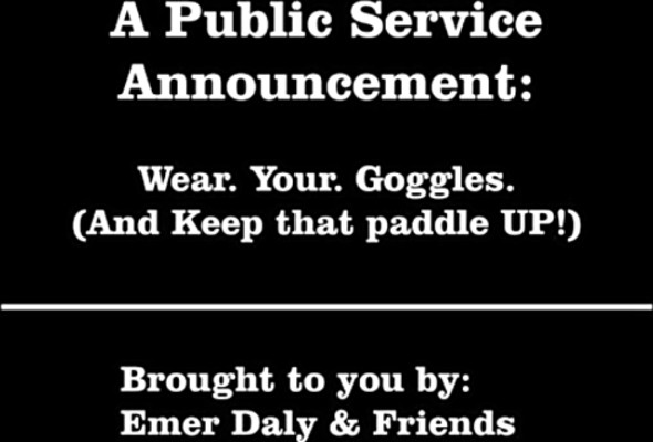 MoCo Pickleball reminds you to WEAR. THE. GOGGLES. (and keep your paddle UP!)