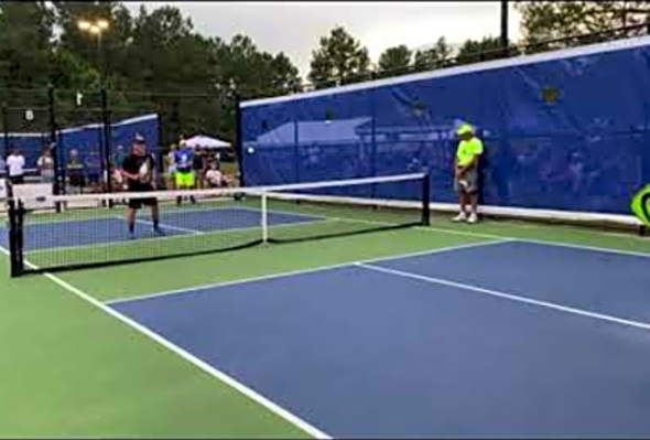 Incredible 46 shot Pickleball rally, with two ernes!