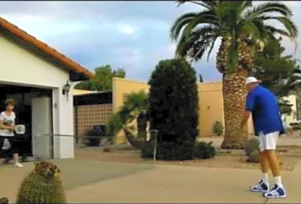 Jim &amp; Kathy Practice Pickleball in their Driveway