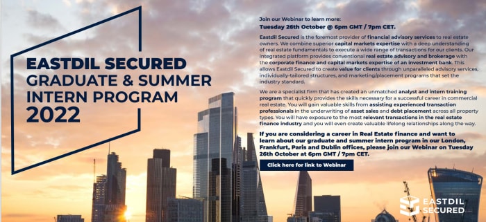 EASTDIL SECURED Graduate & Summer  Intern Program 2022