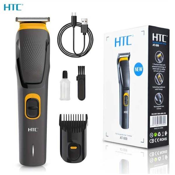 HTC AT-509 Cordless & Rechargeable Trimmer with 8 Length Settings and Self-Sharpening Blades for Beard and Hair Care (P-2688)