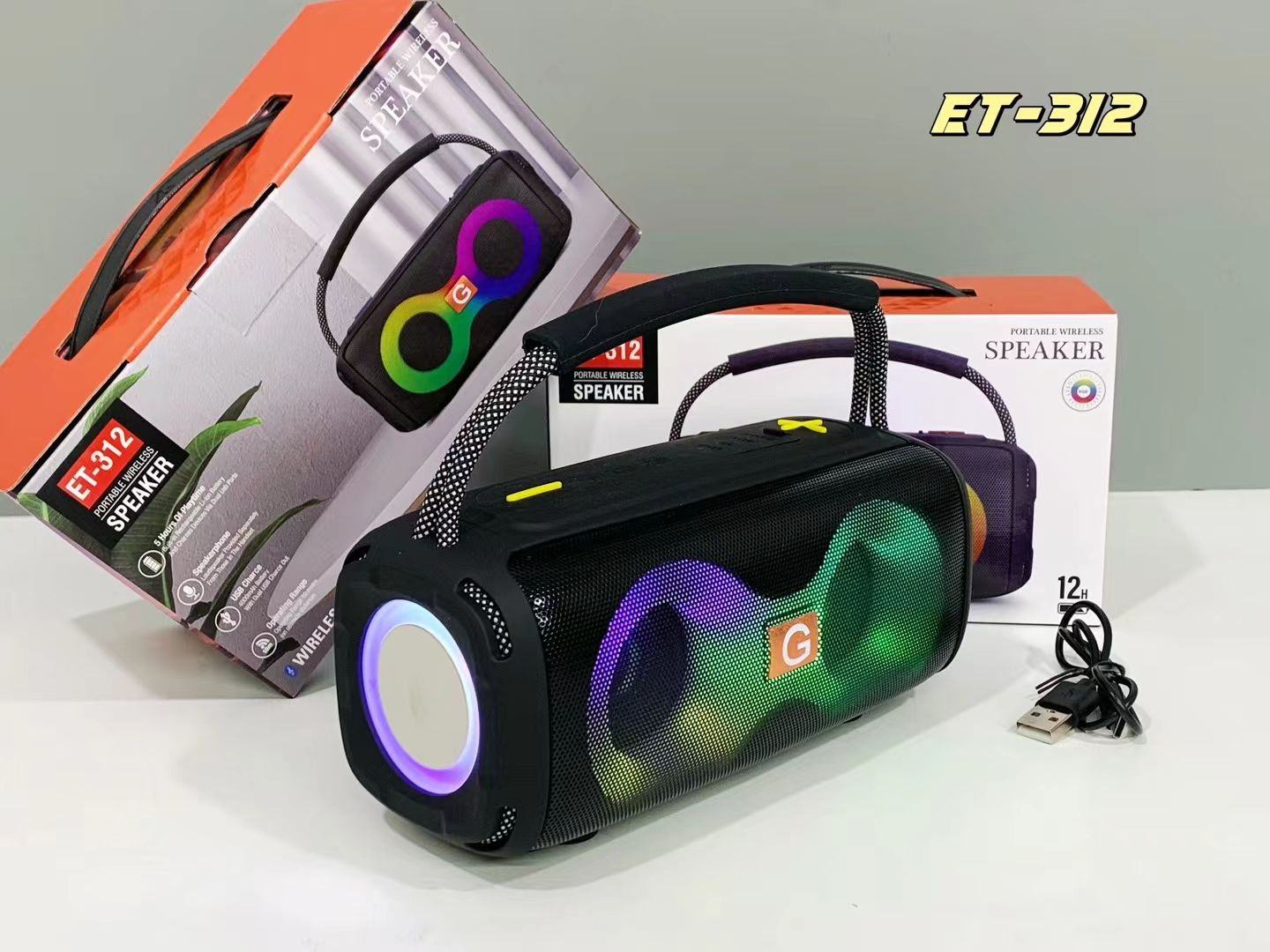 ET-312 Portable Wireless Bluetooth Speaker with RGB Light – 1800mAh
