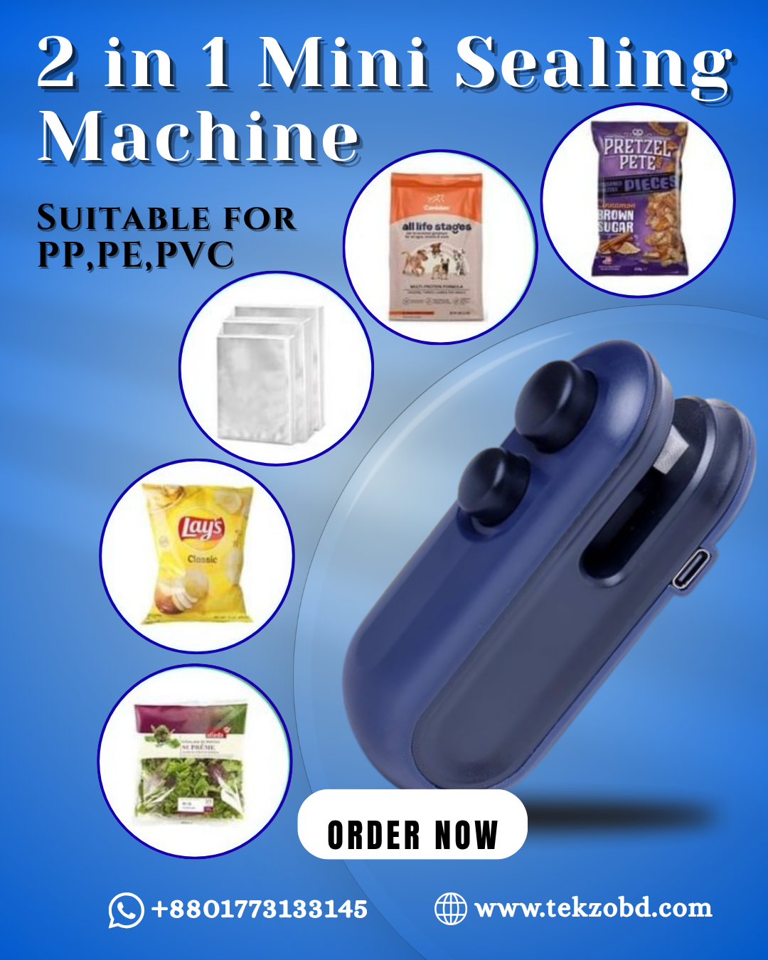 2 in 1 Mini Sealing Machine – Rechargeable Snack & Chips Sealer | Easy Food Storage Tool
