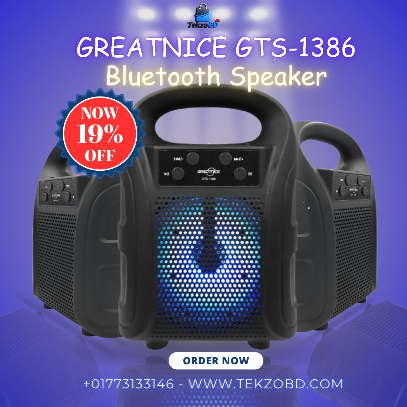 GREATNICE GTS-1386 Bluetooth Speaker – RGB Light, FM Radio & 4-Inch Powerful Bass Sound