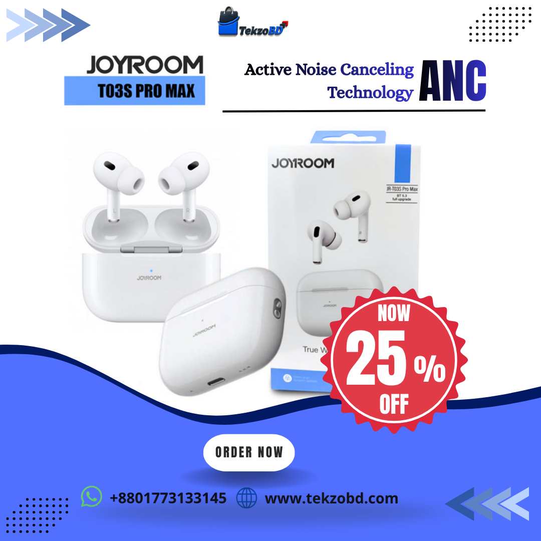 Joyroom JR-T03S Pro ANC TWS Bluetooth Headset | Wireless Earbuds for Music & Calls |