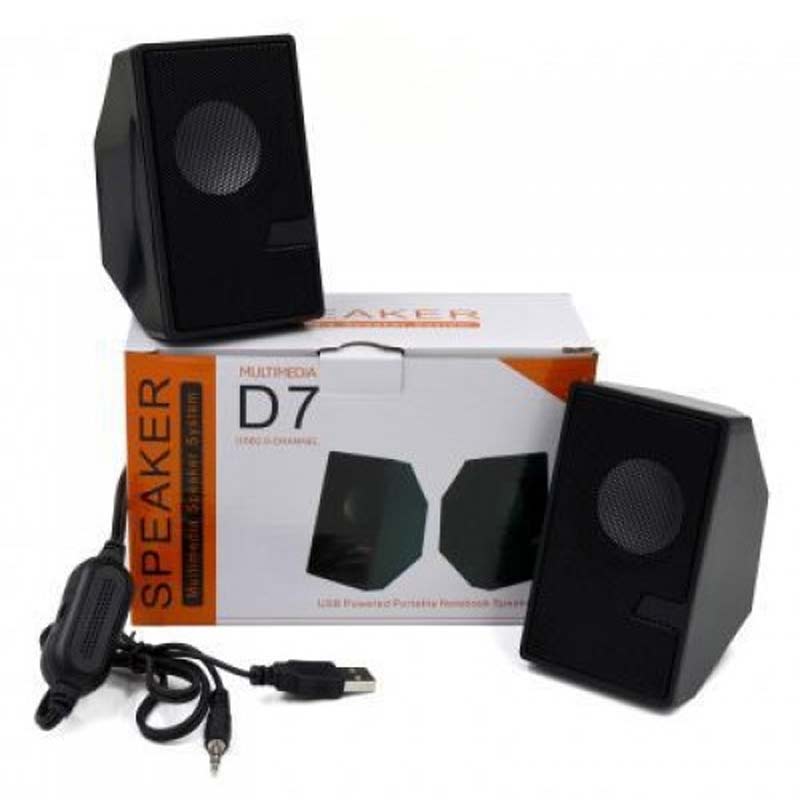 D7 Mini Multimedia Speaker Wired USB 2.0 Black | Powerful Sound for PC & Laptop