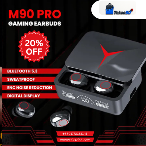 Touch Control M90 Pro Earbuds – TWS Wireless Bluetooth Headphone with HiFi Bass & Noise Cancellation