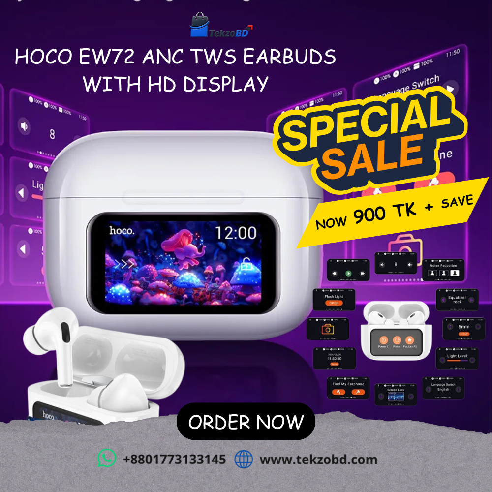 Hoco EW72 ANC TWS Earbuds – HD Display, Active Noise Cancellation & Long Battery
