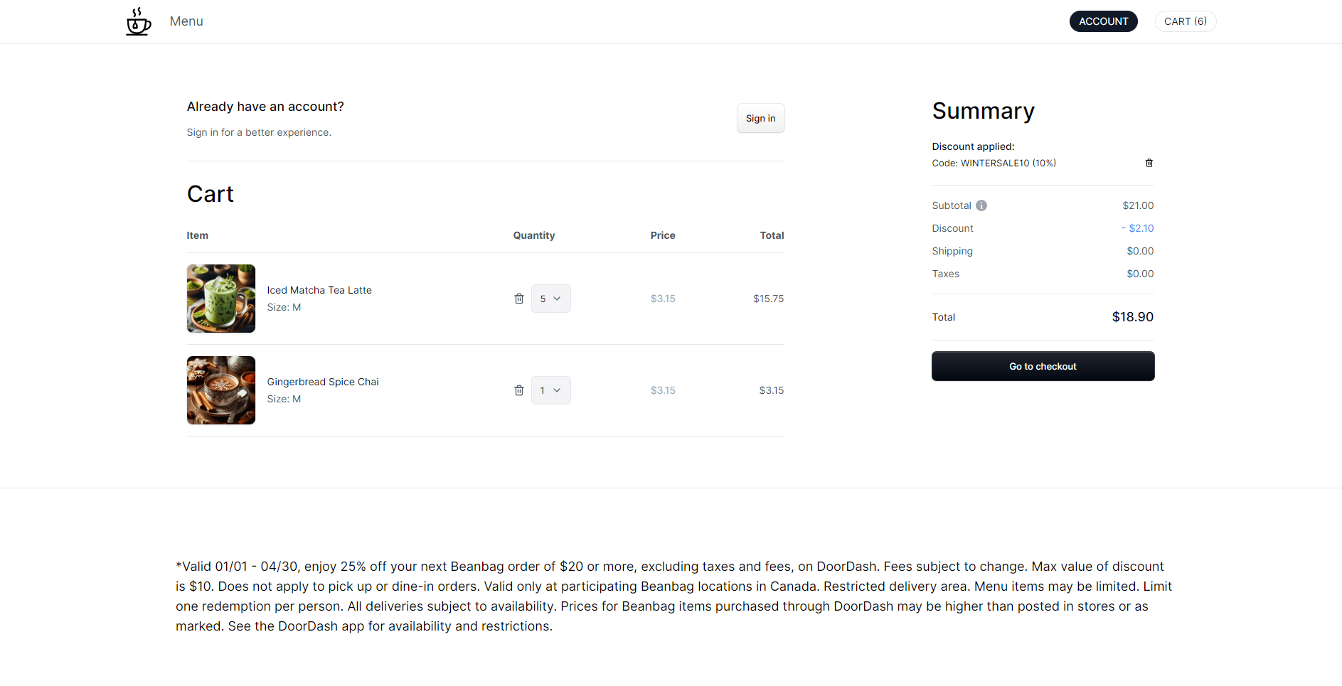 Beanbag Coffee — Checkout