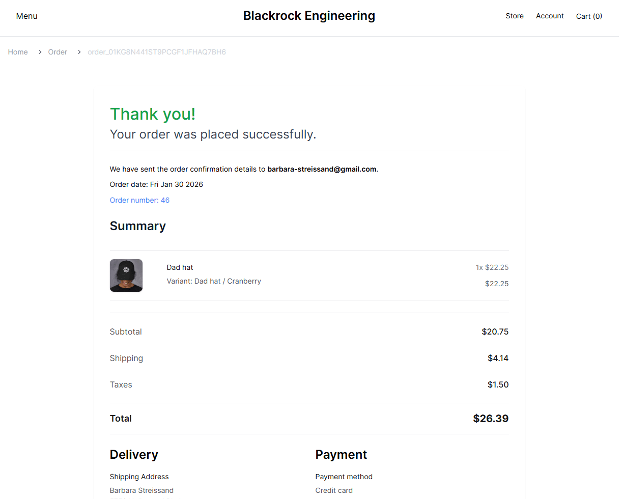 Order confirmation email template
