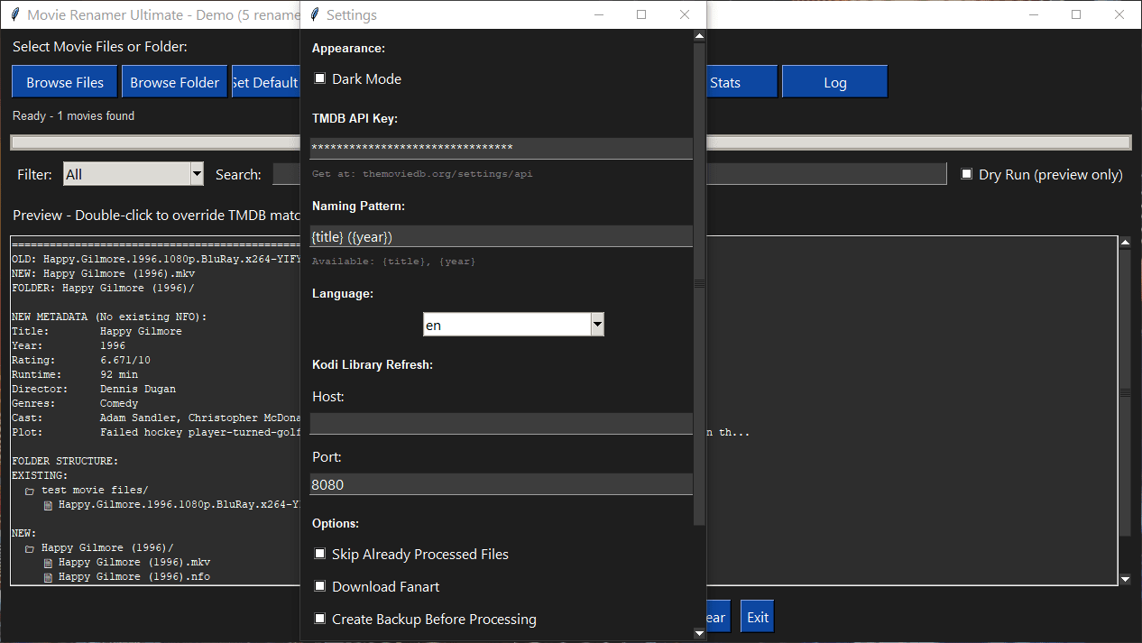 Movie Renamer Ultimate settings panel