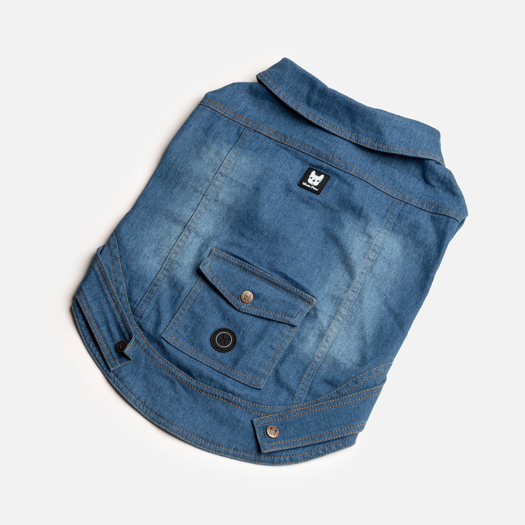 Dusten Denim Dog Jacket – Silver Paw
