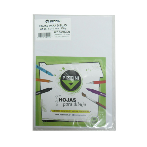 Hojas de Papel Dibujo Pizzini A4 106 Grs.X 10 Hjs.