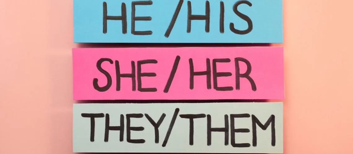 Sheets of paper with pronouns on pink background, flat lay Sheets of paper with pronouns on pink background, flat lay