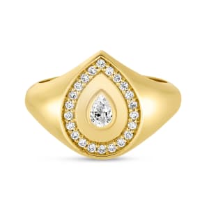 The "Oran" Pear Halo Signet Ring 0.40cttw 14K Yellow Gold LGD