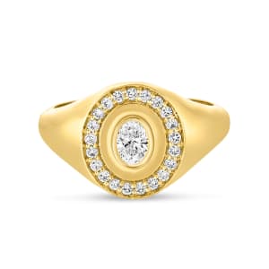 The "Oran" Oval Halo Signet Ring 0.42cttw 14K Yellow Gold LGD