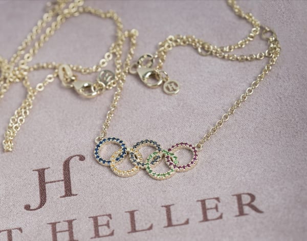 14KT Gold Multicolor Olympic Rings Necklace