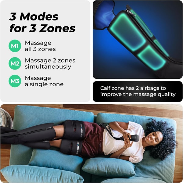 REATHLETE Leg Massager | Rechargeable & Portable Sequential Compression Device with Digital Controller & Bag | New Sleeve Design Machine for Legs | Thigh, Calf & Feet Massager