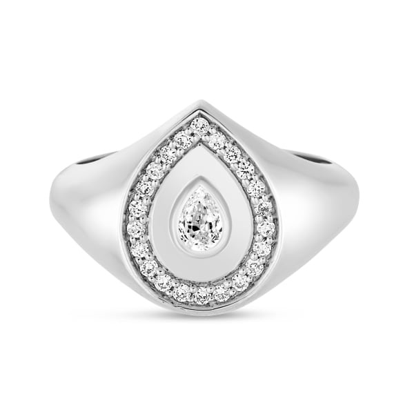 The "Oran" Pear Halo Signet Ring 0.40cttw 14K Yellow Gold LGD