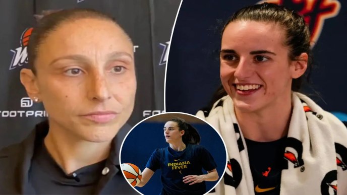 Diana Taurasi and image of Caitlin Clark