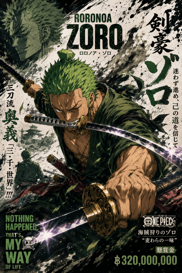 Roronoa Zoro — Three-Sword Style | One Piece Poster — artwork