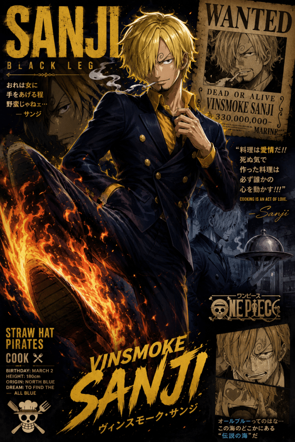 Sanji — Black Leg in Flames | One Piece Poster — artwork